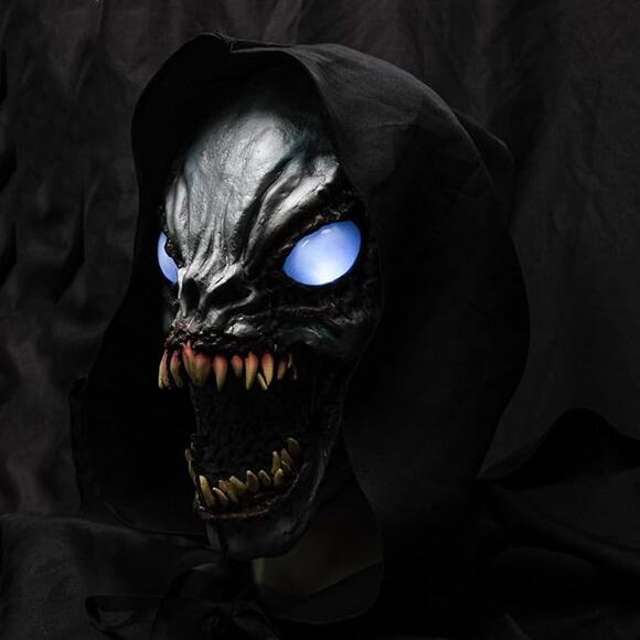 LED Monster Mask Adult Horror Latex Light Up Eyes Full Head Scary Costume - Picture 4 of 7